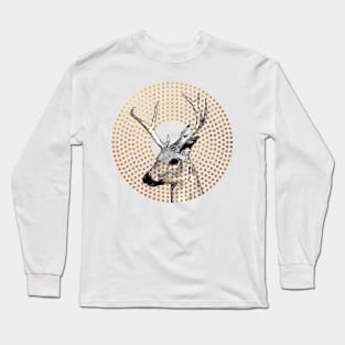 Retro Deer Head Antlers Gold Dots Long Sleeve T-Shirt